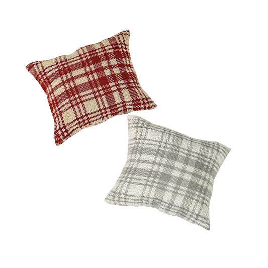 Kissen kariert dunkelrot | grau