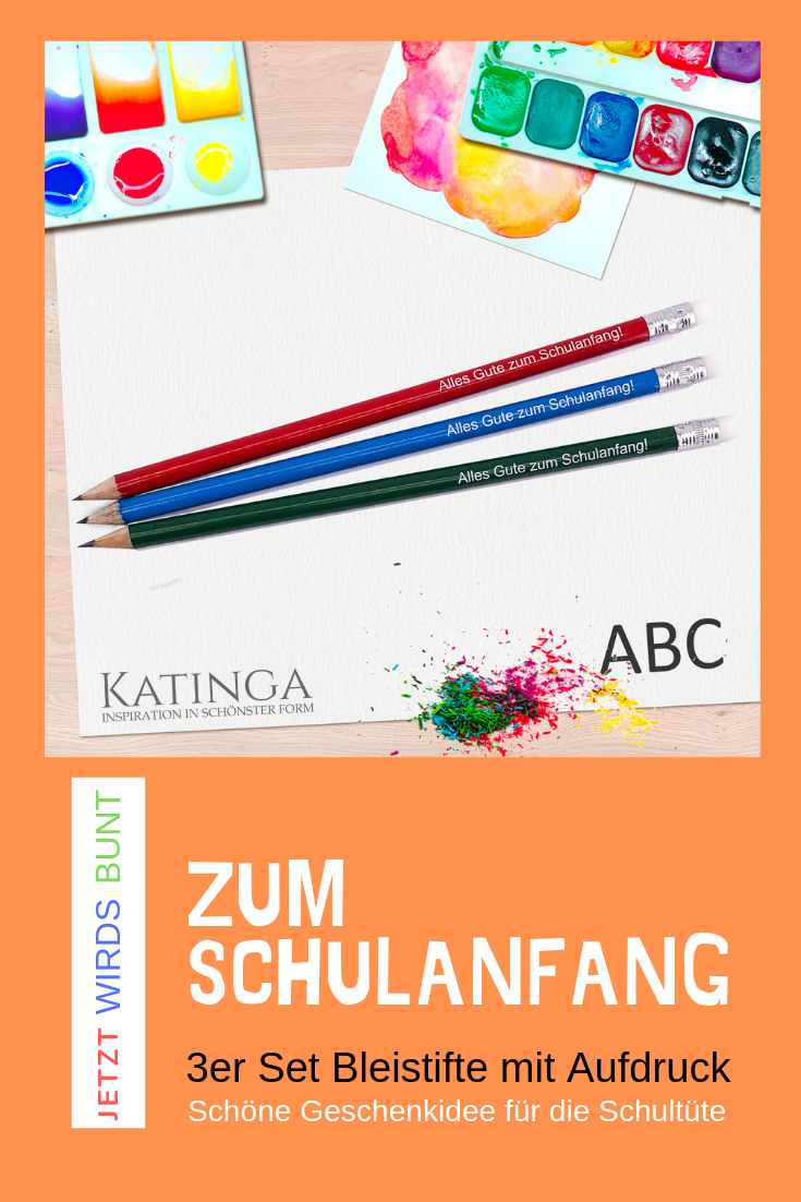 3er Bleistiftset mit Aufdruck "Alles Gute zum Schulanfang"