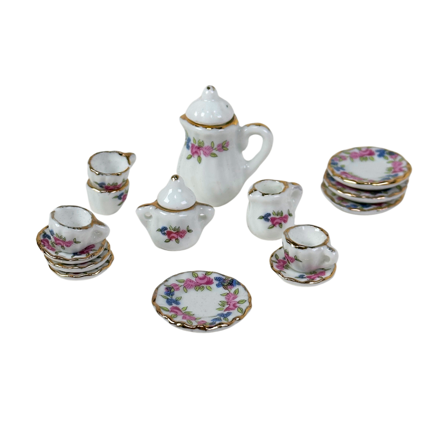 Melody Jane Miniatur-Tee- & Kaffeegeschirr – 17-teilig – Grün-mosaik – 1:12 Maßstab – Für Puppenhaus & Dioramen