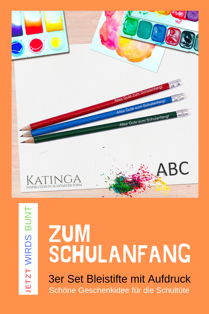 3er Bleistiftset  mit Aufdruck "Alles Gute zum Schulanfang"