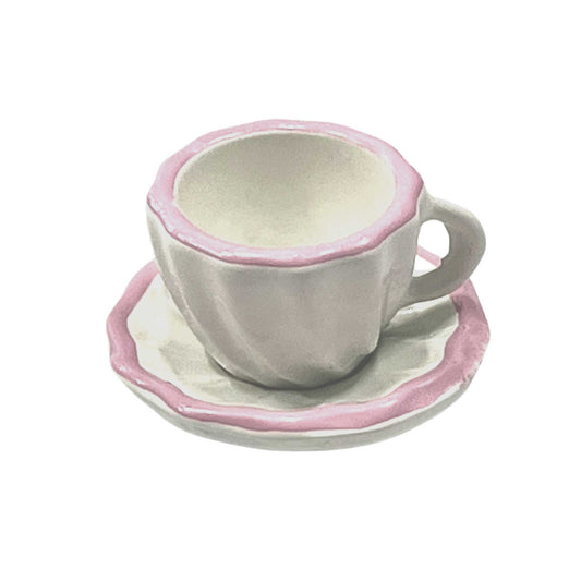 Tasse mit Untersetzer rosa/weiß